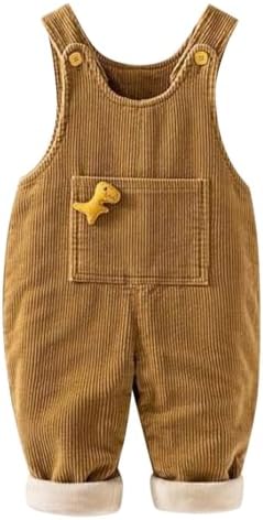 Runstarshow Toddler Baby Boys Corduroy Bib Overalls Kids Girls Fleece Lined Suspender Trousers Warm Dungarees Cute Jumpsuit with Large Pocket Fall Winter Clothes for 6 Months-4 Years