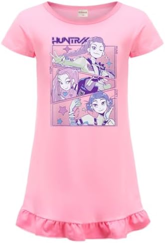 Rzfbeeok Girls Demon Hunter Short Sleeves Pjs Sleepwear Kids Huntrix Merch Nighties Dress