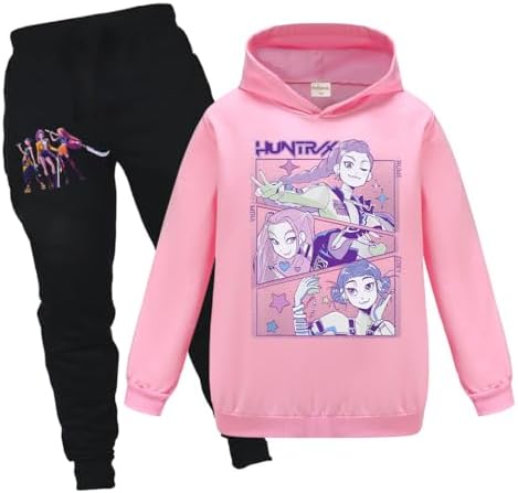 Rzfbeeok Kids Demon Hunter Hoodies and Pants Tracksuits Boys Girls Huntrix Merch Running Outfit Clothing Sets