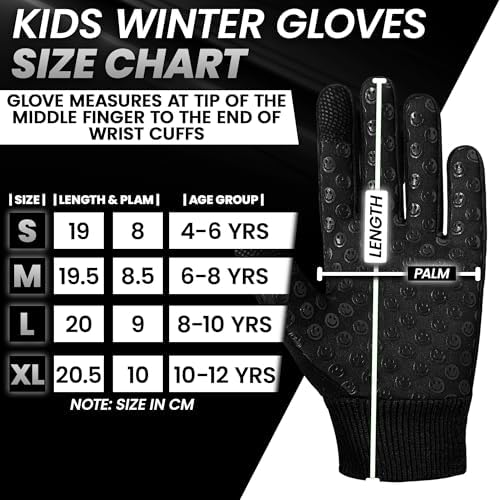 SAGA SPORTS Kids Thermal Gloves Water Resistance Touchscreen-Compatible With Reflector Logo Warm Anti-Slip For Outdoor Activities Age 4-12 Durable And Machine Washable