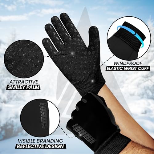 SAGA SPORTS Kids Thermal Gloves Water Resistance Touchscreen-Compatible With Reflector Logo Warm Anti-Slip For Outdoor Activities Age 4-12 Durable And Machine Washable