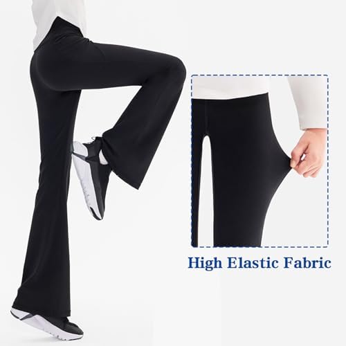 Sahunfri Girls Flared Leggings High Waisted Tummy Control Yoga Pants For Kids Breathable Stretchy School Trousers Suitable For Dance