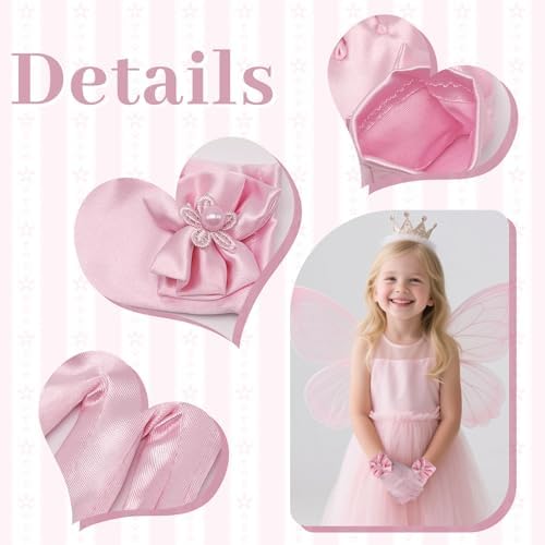 SAIIURV 2 Pairs Little Girls Short Princess Satin Gloves With Bow Baby Girls Fancy Dress Costume Gloves For Princess Tea Party Wedding Formal Pageant Birthday