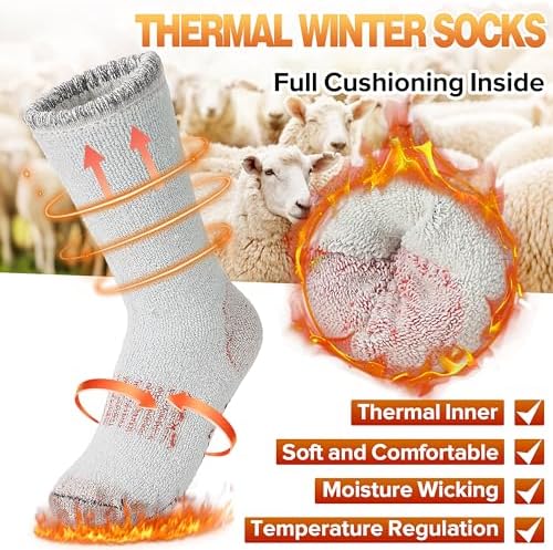 Sandsuced Kids Merino Wool Thermal Walking Socks Girls Boys Teen Winter Cosy Hiking Warm Thick Cushion Boot Socks 4 Pairs