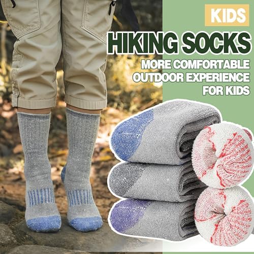 Sandsuced Kids Merino Wool Thermal Walking Socks Girls Boys Teen Winter Cosy Hiking Warm Thick Cushion Boot Socks 4 Pairs