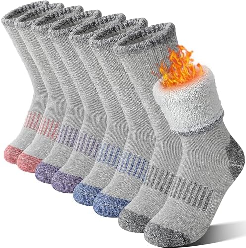 Sandsuced Kids Merino Wool Thermal Walking Socks Girls Boys Teen Winter Cosy Hiking Warm Thick Cushion Boot Socks 4 Pairs