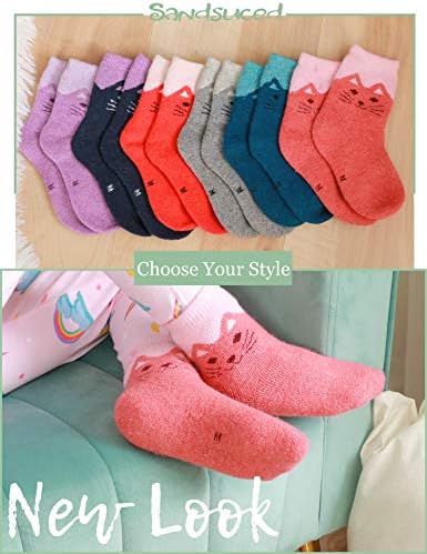 Sandsuced Kids Merino Wool Thermal Warm Socks For Walking Boys Girls Toddlers Winter Hiking Thick Heavy Cosy Boot Cabin Crew Socks 6 Pairs