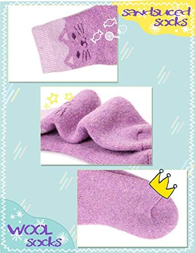 Sandsuced Kids Merino Wool Thermal Warm Socks For Walking Boys Girls Toddlers Winter Hiking Thick Heavy Cosy Boot Cabin Crew Socks 6 Pairs