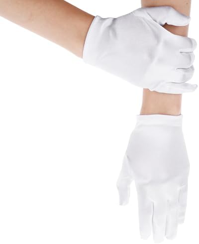Satin Gloves for Girls Princess Dress White Gloves for Halloween Holiday Wedding and Pageant Wrist Length (4-14 Years)