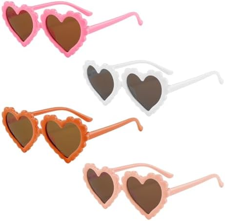 Satiskid Kids Sunglasses Girls Cute Colorful Flower and Heart Shaped Fashion Glasses Set Photo Props for Kids Age 3-8 Beach Party Outdoor Sports Travel