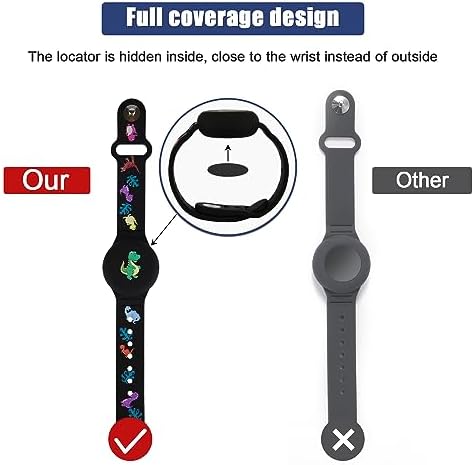 SAVITA 2pcs Kids Wristband For AirTag Dinosaur Cartoon Pattern Bracelet For Waterproof Toddler Elder Adjustable Watch Band Kids Anti Lost For AirTag Case Holder For Hiding GPS Tracker (Black White)