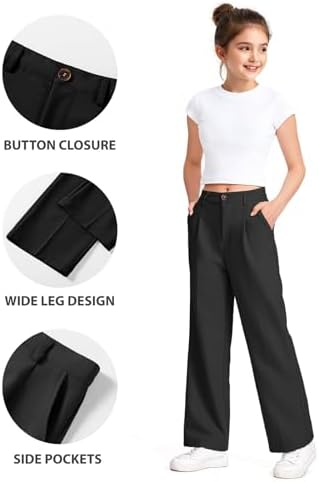 School Trousers For Girls Half Elasticated Waist School Uniform Trouser Stretchy Comfortable Flexible Pants Casual Girls Slim Fit Dress Pants With Pockets