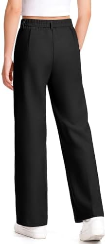 School Trousers For Girls Half Elasticated Waist School Uniform Trouser Stretchy Comfortable Flexible Pants Casual Girls Slim Fit Dress Pants With Pockets