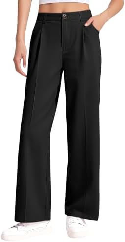 School Trousers for Girls Half Elasticated Waist School Uniform Trouser Stretchy Comfortable Flexible Pants Casual Girls Slim Fit Dress Pants with Pockets