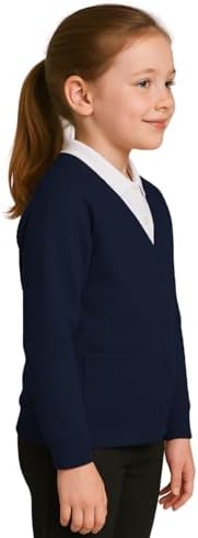 SchoolStitch® Girls Boys School Uniform Long Sleeve Cardigan Kids Unisex Button Up V Neck Jumper Plain Sweater With Front Pockets School Cardigans For Girls And Boys Age 2-13 Years