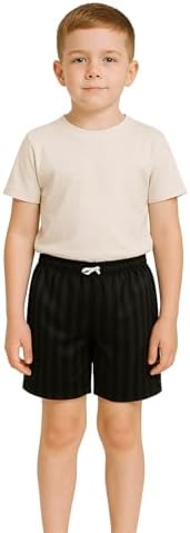 SchoolStitch® Kids Unisex Shadow Stripe PE Shorts Girls Boys Drawstring Waist Football Shorts School Sports Gym Running Boys And Girls’ Activewear Stretchy Short Pants Ages 2-13