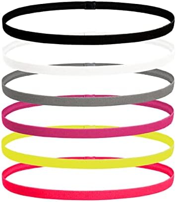 scicent Elastic Bands for Hair 6 Pieces Sports Headband for Girls Sports Hairbands Non Slip Thin Football Head Bands Running Hair Bands Sweat Bands for Men Women (6 Color) - 069