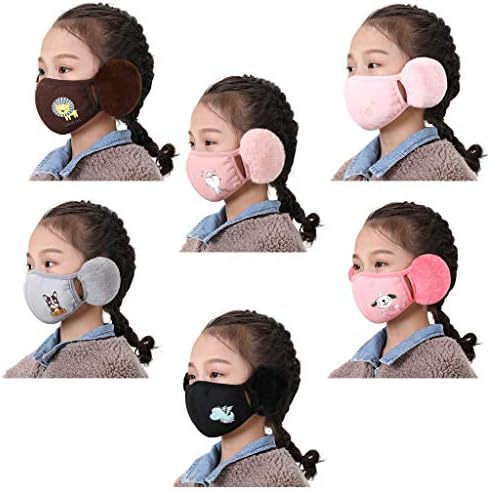SEARUB Kids Winter Windproof Cotton Mouth Mask With Plush Earmuffs Cartoon Animal Dustproof Washable Face Cover Ear Warmers Kids Windproof Mouth Mask