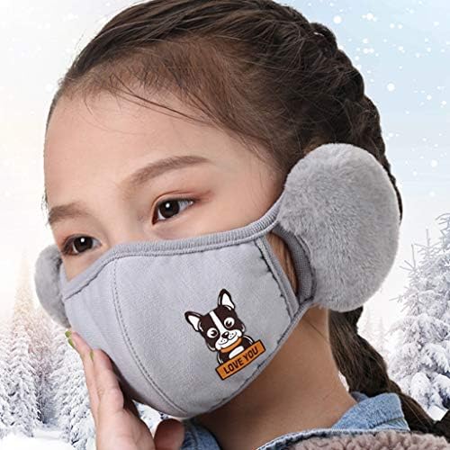 SEARUB Kids Winter Windproof Cotton Mouth Mask With Plush Earmuffs Cartoon Animal Dustproof Washable Face Cover Ear Warmers Kids Windproof Mouth Mask