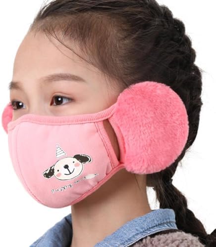 SEARUB Kids Winter Windproof Cotton Mouth Mask With Plush Earmuffs Cartoon Animal Dustproof Washable Face Cover Ear Warmers Kids Windproof Mouth Mask