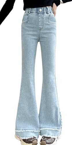SEAUR Girl Jeans Skinny Flared Jeans Kids Bell Bottom Denim Pants Slim Fit Trousers Casual Jeans Elastic Waistband Retro Style for 5-14 Years