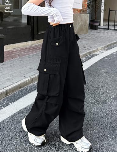 SEAUR Girls Cargo Trousers Baggy Pants Elastic Waist