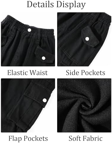SEAUR Girls Cargo Trousers Baggy Pants Elastic Waist
