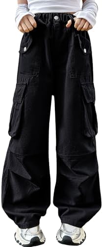 SEAUR Girls Cargo Trousers Baggy Pants Elastic Waist