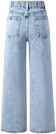 SEAUR Girls Jeans Ripped Baggy Wide Leg Jeans Kids Straight Pants Loose Denim Pants Casual For 5-14 Years