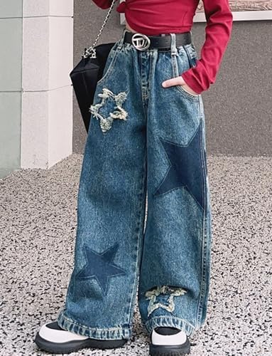 SEAUR Girls Jeans Wide Leg Jeans Kids Straight Pants Loose Denim Trousers Casual