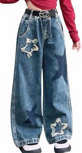 SEAUR Girls Jeans Wide Leg Jeans Kids Straight Pants Loose Denim Trousers Casual