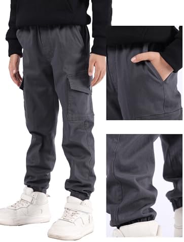 SERENYOU Boys Cargo Trousers Slim Fit Joggers Pants Elasticated Waist For Kids 6-14 Years