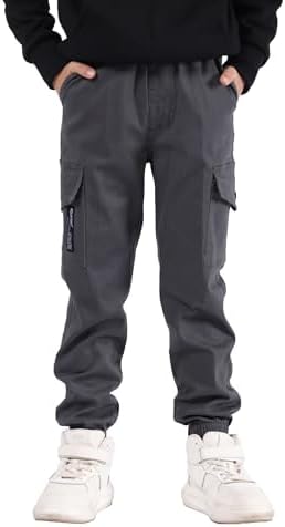 SERENYOU Boys Cargo Trousers Slim Fit Joggers Pants Elasticated Waist For Kids 6-14 Years