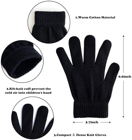 Sesameless 2 Pairs Kids Winter Magic Gloves Warm Stretchy Knit Gloves For Boys Girls 3-10 Years