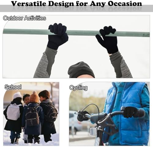 Sesameless 2 Pairs Kids Winter Magic Gloves Warm Stretchy Knit Gloves For Boys Girls 3-10 Years