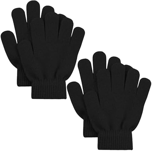 sesameless 2 Pairs Kids Winter Magic Gloves Warm Stretchy Knit Gloves for Boys Girls 3-10 Years