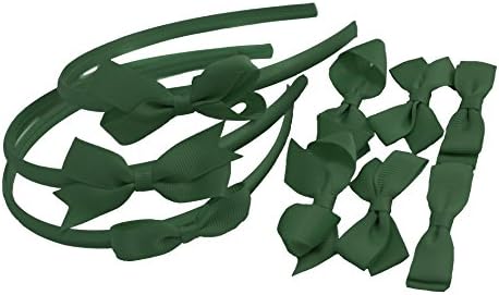 Set Headbands 3 Pairs School Bows Girls Small Hair Grosgrain Ribbon Clips Hair Accessories Uniform (Green)