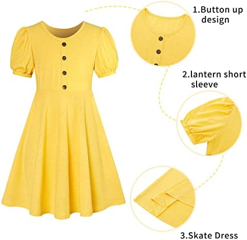 SFreeBo Girls Dress With Plain Long/Short Sleeve Cotton - Kids Casual T-Shirt Dress For 7-13 Years