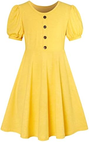 SFreeBo Girls Dress with Plain Long/Short Sleeve Cotton - Kids Casual T-Shirt Dress for 7-13 Years
