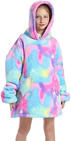 Shamdon Home Collection Long Kids Oversized Blanket Hoodie Wearable Blanket Sweatshirt For Girls Boys Sherpa FLeece Hooded Pullover With Pocket For Children Teens Aged 5-15