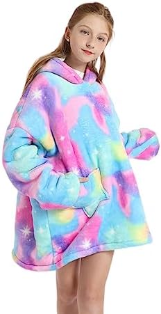 Shamdon Home Collection Long Kids Oversized Blanket Hoodie Wearable Blanket Sweatshirt For Girls Boys Sherpa FLeece Hooded Pullover With Pocket For Children Teens Aged 5-15