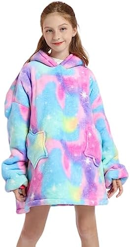 Shamdon Home Collection Long Kids Oversized Blanket Hoodie Wearable Blanket Sweatshirt for Girls Boys Sherpa FLeece Hooded Pullover with Pocket for Children Teens Aged 5-15