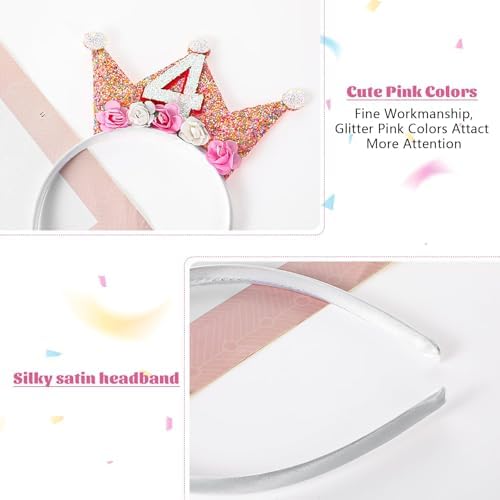 Shirene Birthday Crown Crown Headbands Birthday Girl Headband Flower Pink Princess Tiara Years Old Headpiece Glitter Hair Band Birthday Decorations Hair Accessory For Women And Girls