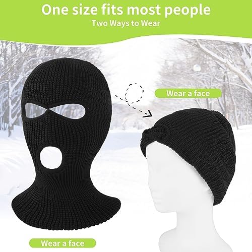 Sibba 3 Hole Winter Knitted Mask 2 Pcs Black Full Face Ski Mask Winter Warm Face Cover Balaclava Winter Face Mask Beanie Face For Men Women Outdoor Sports