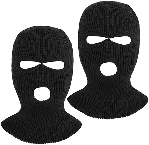 Sibba 3 Hole Winter Knitted Mask 2 Pcs Black Full Face Ski Mask Winter Warm Face Cover Balaclava Winter Face Mask Beanie Face for Men Women Outdoor Sports