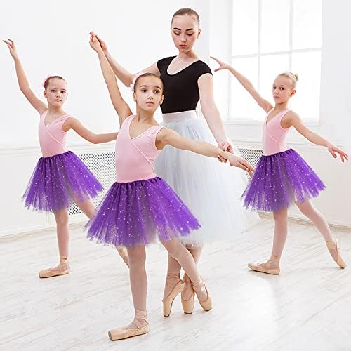 Sibba Sparkle Tutu Skirt Ballet Dance Skorts 3 Layered Tulle Sequin Star Skirts Role-Playing Birthday Princess Party For Girls Toddler 2-7 Years Sports Outdoor Clothing Costume