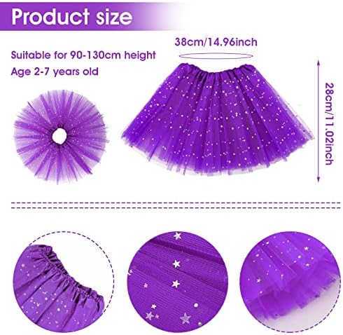 Sibba Sparkle Tutu Skirt Ballet Dance Skorts 3 Layered Tulle Sequin Star Skirts Role-Playing Birthday Princess Party For Girls Toddler 2-7 Years Sports Outdoor Clothing Costume