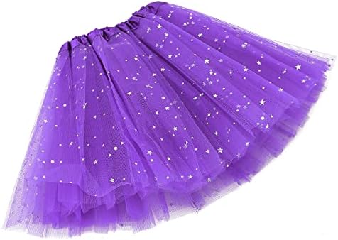 Sibba Sparkle Tutu Skirt Ballet Dance Skorts 3 Layered Tulle Sequin Star Skirts Role-Playing Birthday Princess Party for Girls Toddler 2-7 Years Sports Outdoor Clothing Costume