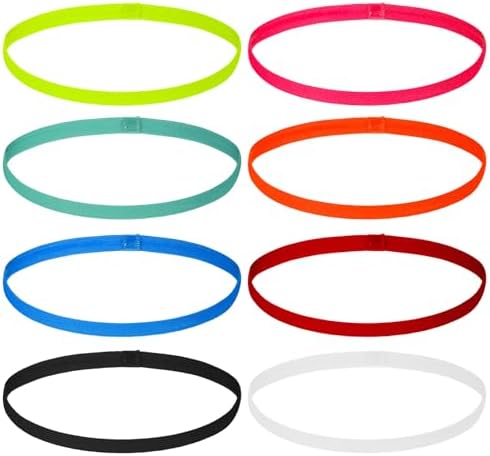 simarro 8Pcs Elastic Headbands for Women Thin Elastic Sports Headbands Stretchy Skinny Non-Slip Athletic Hair Bands for Women Men Workout Running