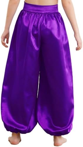 Sinleey Kids Girls Satin Bloomers Belly Dance Harem Pants Tribal Arabic Princess Wide Leg Trousers Palazzo Pants